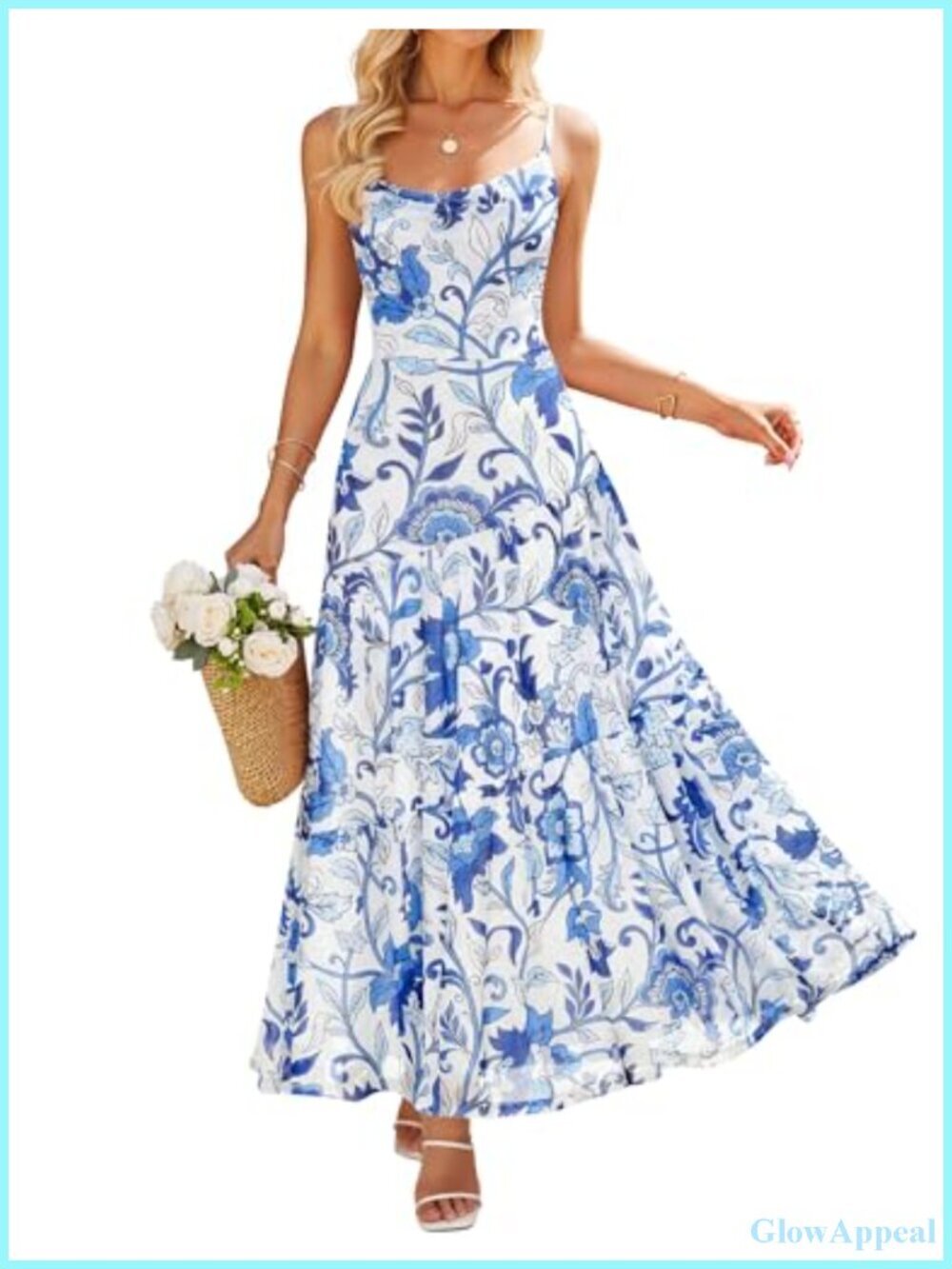 Floral Sleeveless Maxi Dress Spaghetti Strap Flowy Mesh Boho Beach Wedding Guest